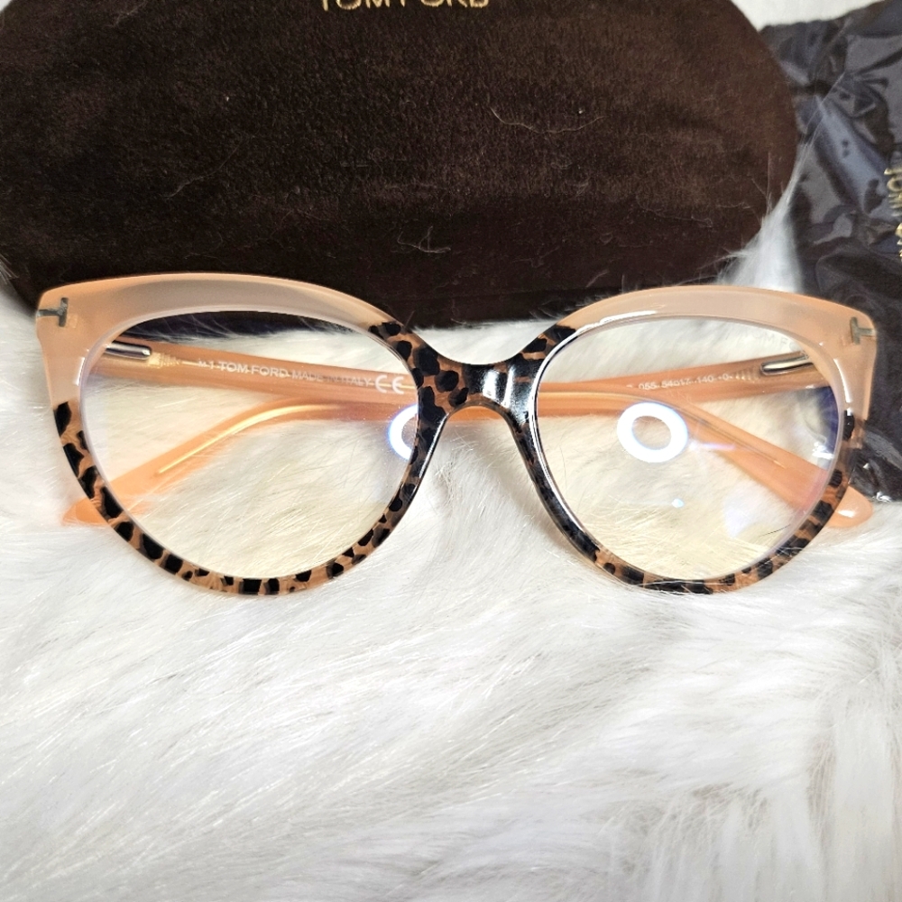 Tom Ford Peach & Leopard Print Blue Light Glasses